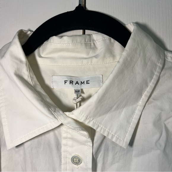 Frame White Cropped Wrap Tie Shirt  Button Up Blouse Size Small NWT Cotton - Picture 8 of 11